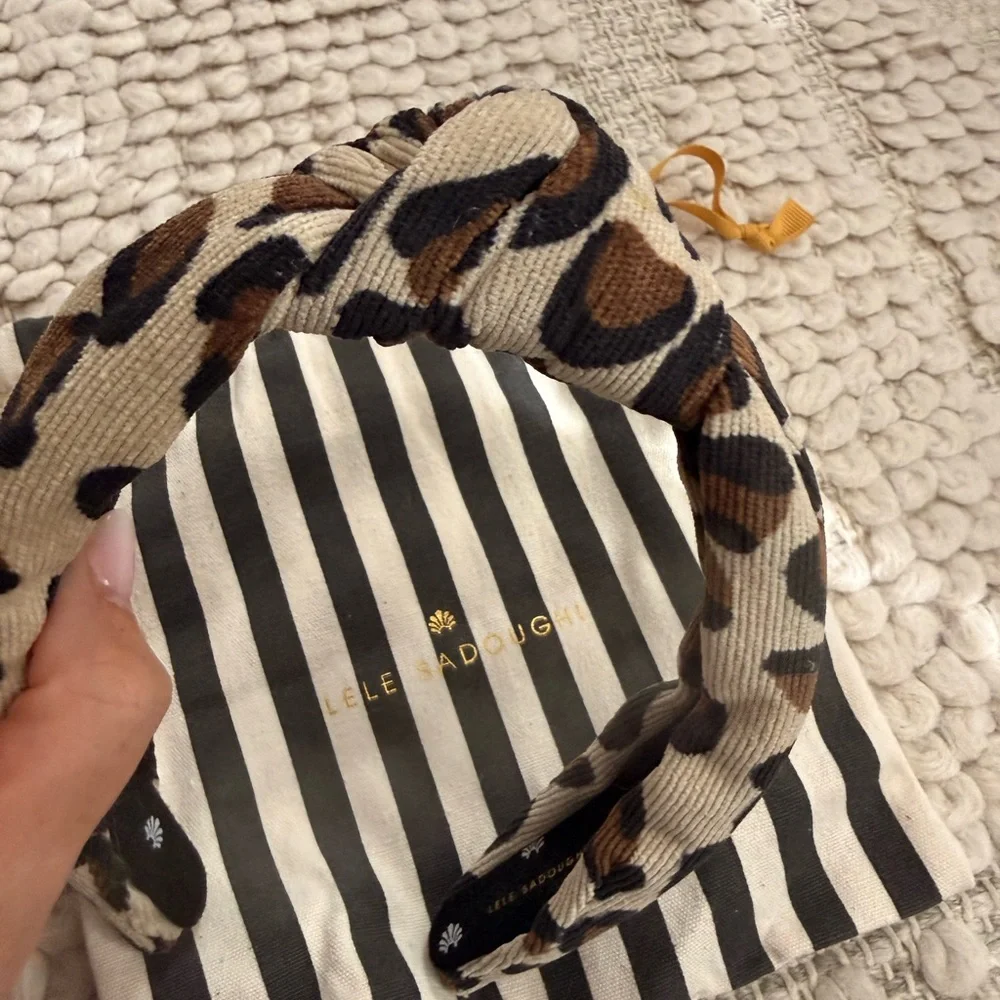 Lele Sadoughi Corduroy Leopard Knotted Headband - Picture 2 of 4